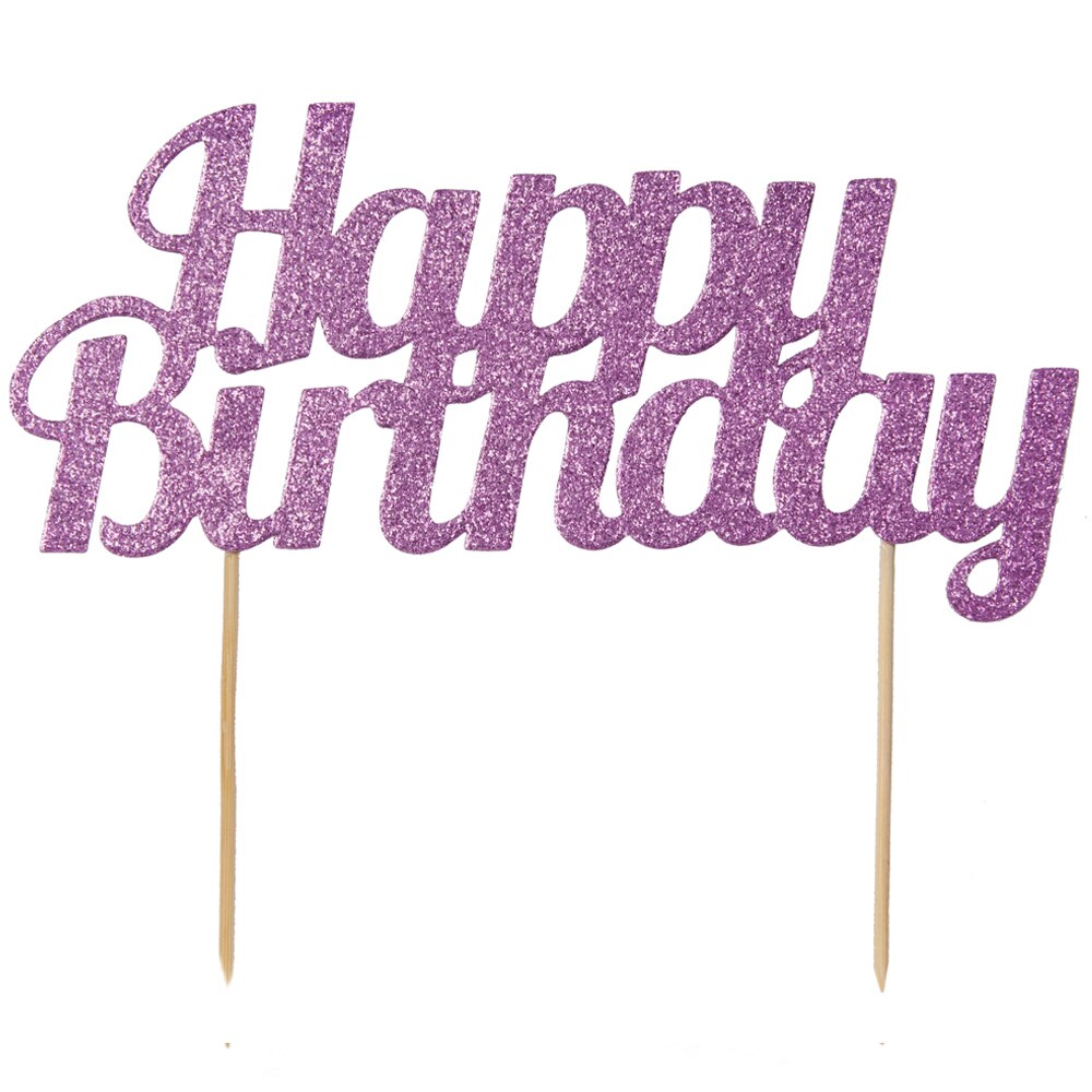 Kakepynt Happy Birthday - Rosa Glitter