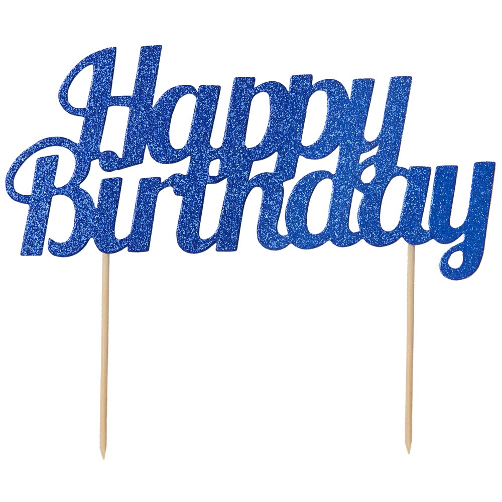 Kakedekorasjon Happy Birthday - Blått Glitter