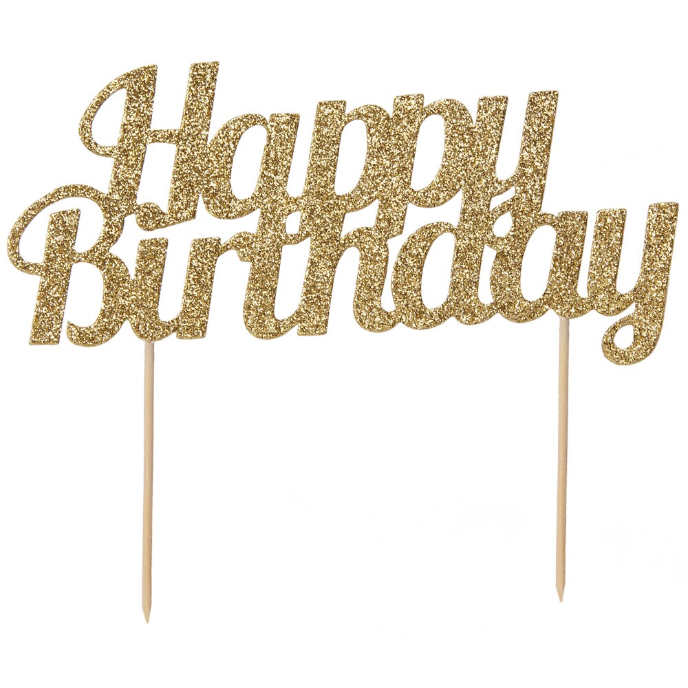 Kakedekorasjon Happy Birthday - Gull Glitter