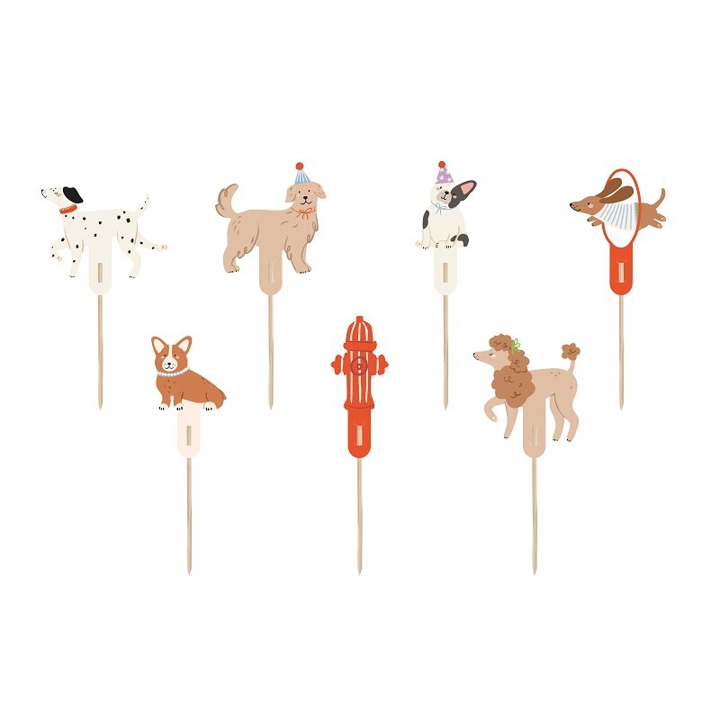 Caketoppers - Søte hunder 7 stk.