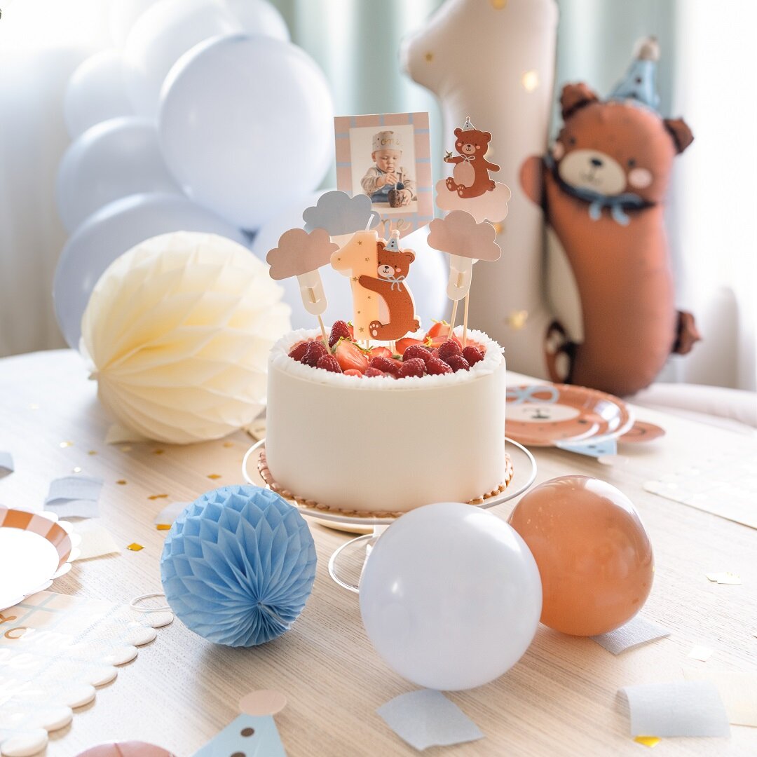 Teddy Bear - Cake toppers 1-årsbursdag 5 stk.