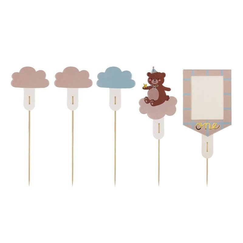 Teddy Bear - Cake toppers 1-årsbursdag 5 stk.