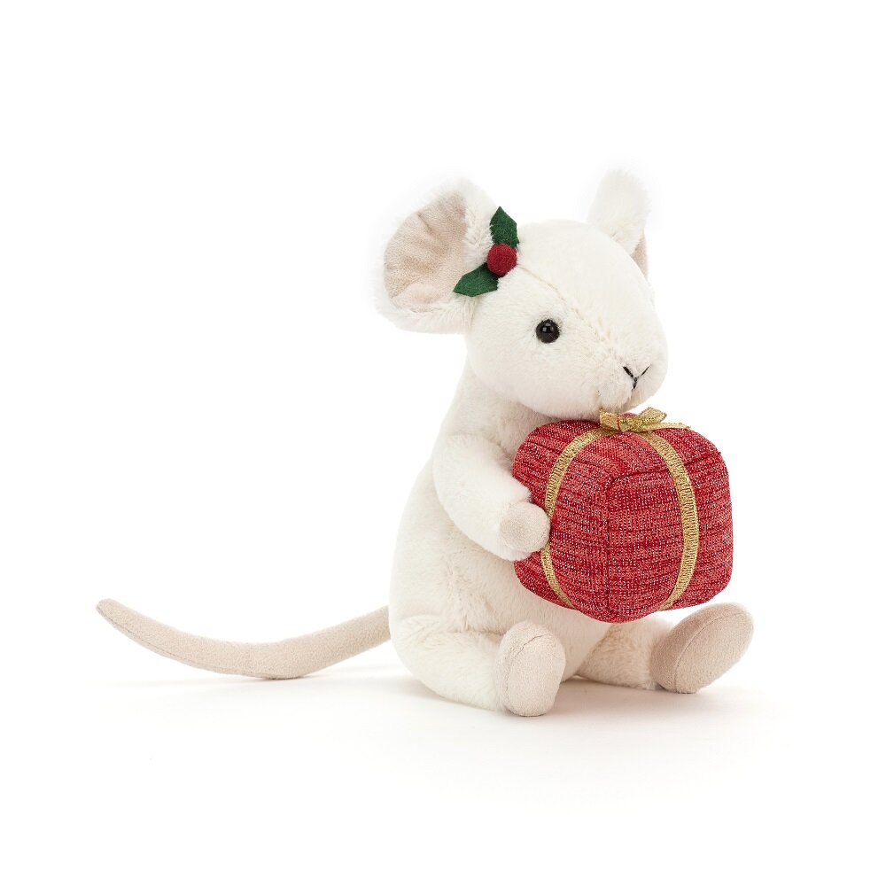 Jellycat - Merry Mouse med en julegave 18 cm