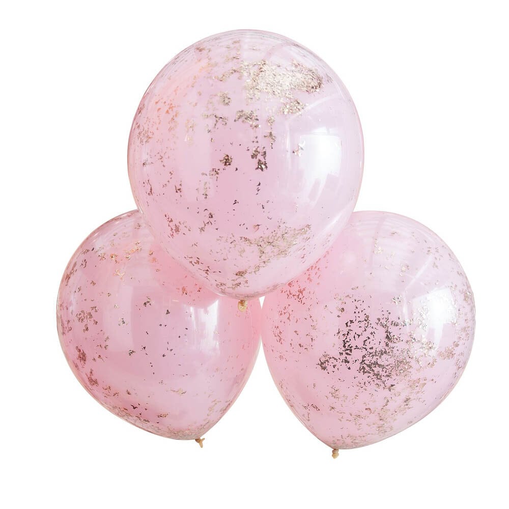 Ballonger, Pink Double Layer Roségull konfetti 3 stk.