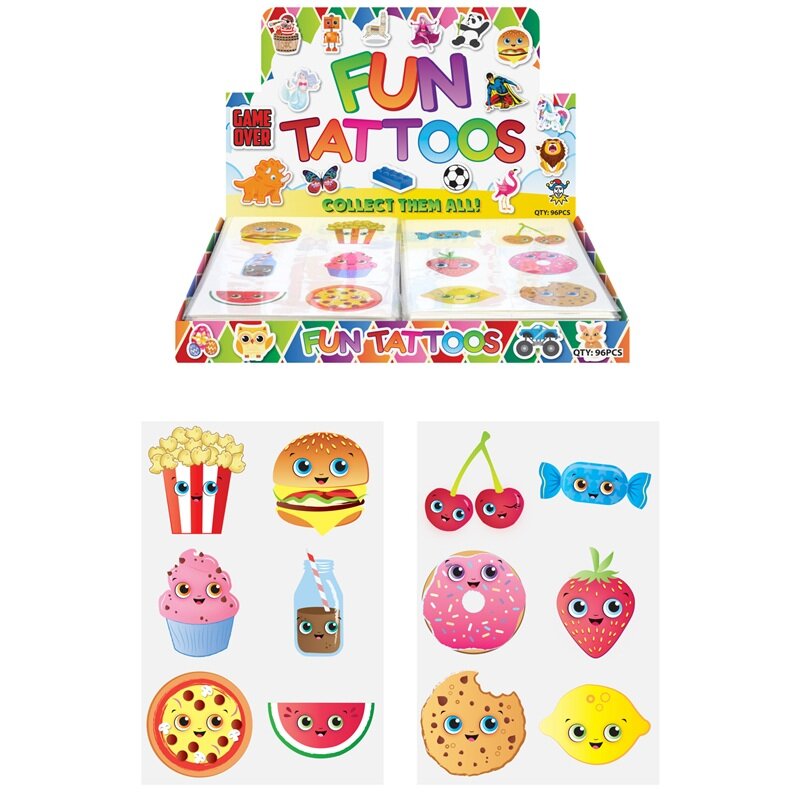 Tatoveringer Kawaii Frukter & Bakverk 6 stk.