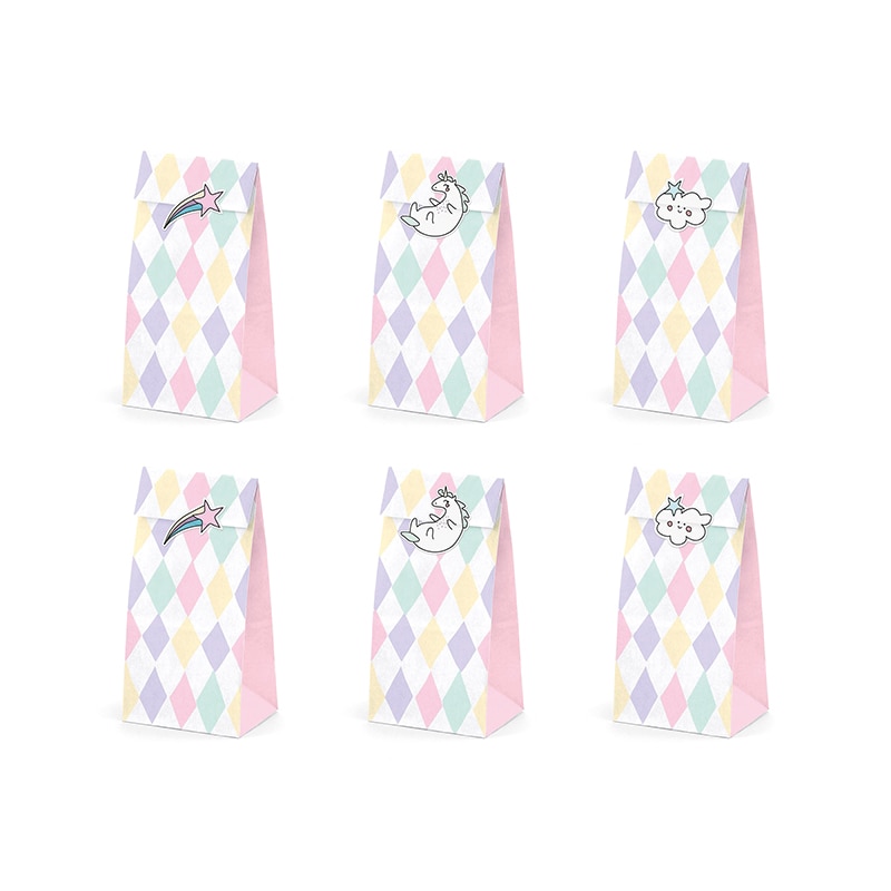 Enhjørning - Godteposer med stickers 6 stk.