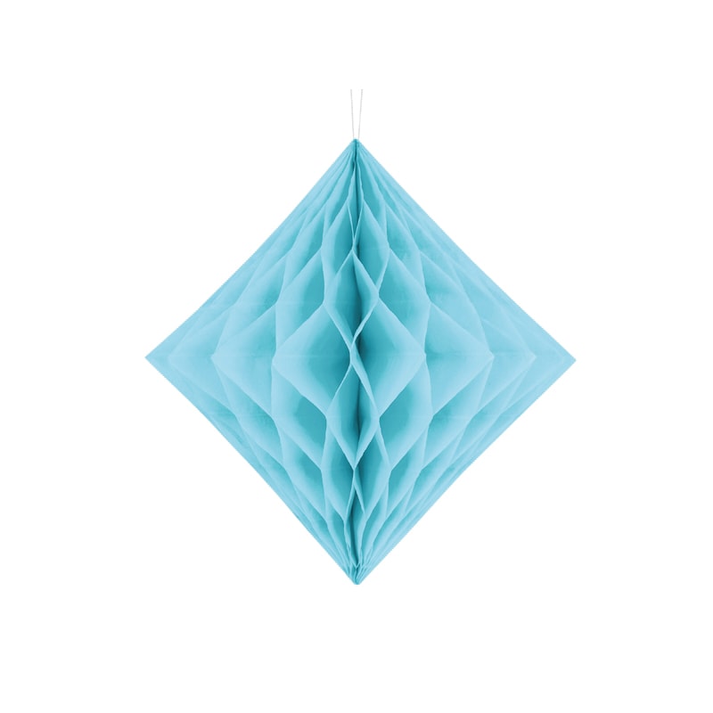 Lyseblå diamantformet dekorasjon i honeycomb 20-30 cm