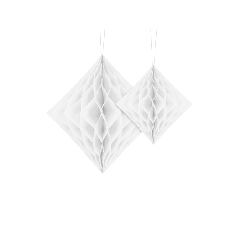 Hvit diamantformet dekorasjon i honeycomb 20-30 cm