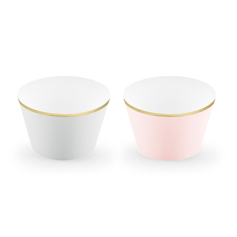 Cupcake Wrappers, Rosa og grå med gullkant 6 stk.