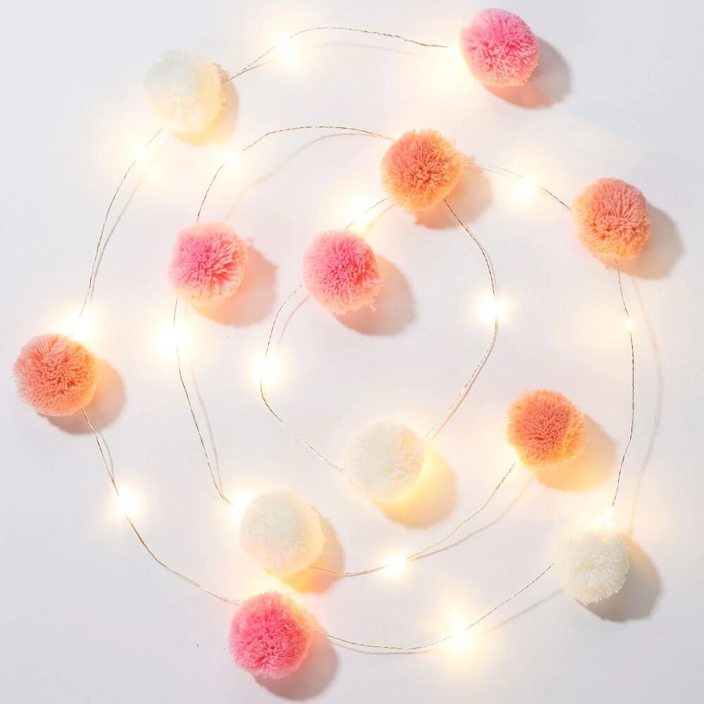 LED Lysslynge - Rosa Pom Pom 2 meter