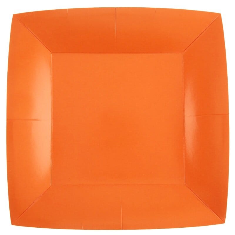 Papptallerkener Firkantede 23 cm - Oransje 10 stk.
