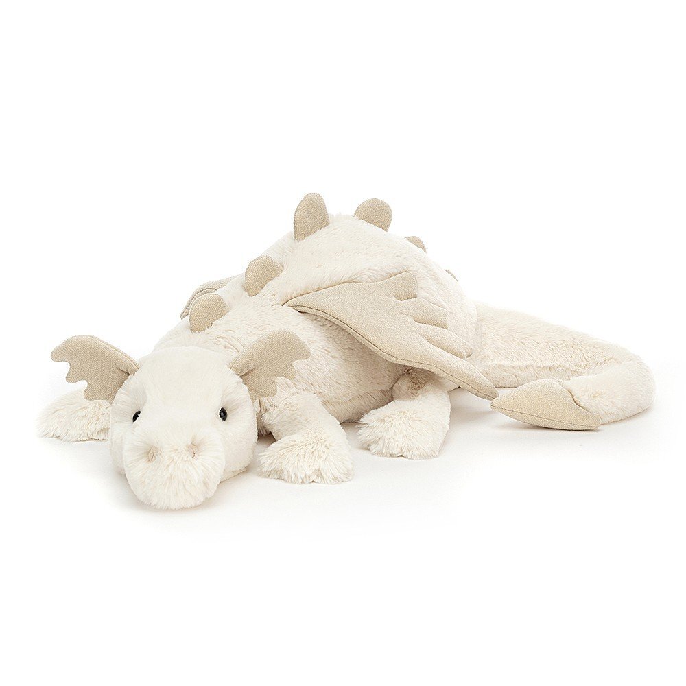 Jellycat - Liggende hvit drage 66 cm