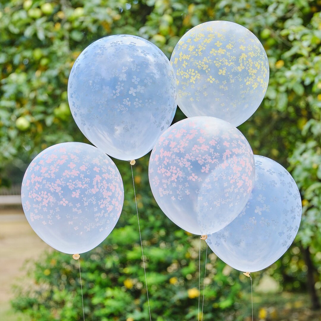 Ballonger med små blomster 5 stk.