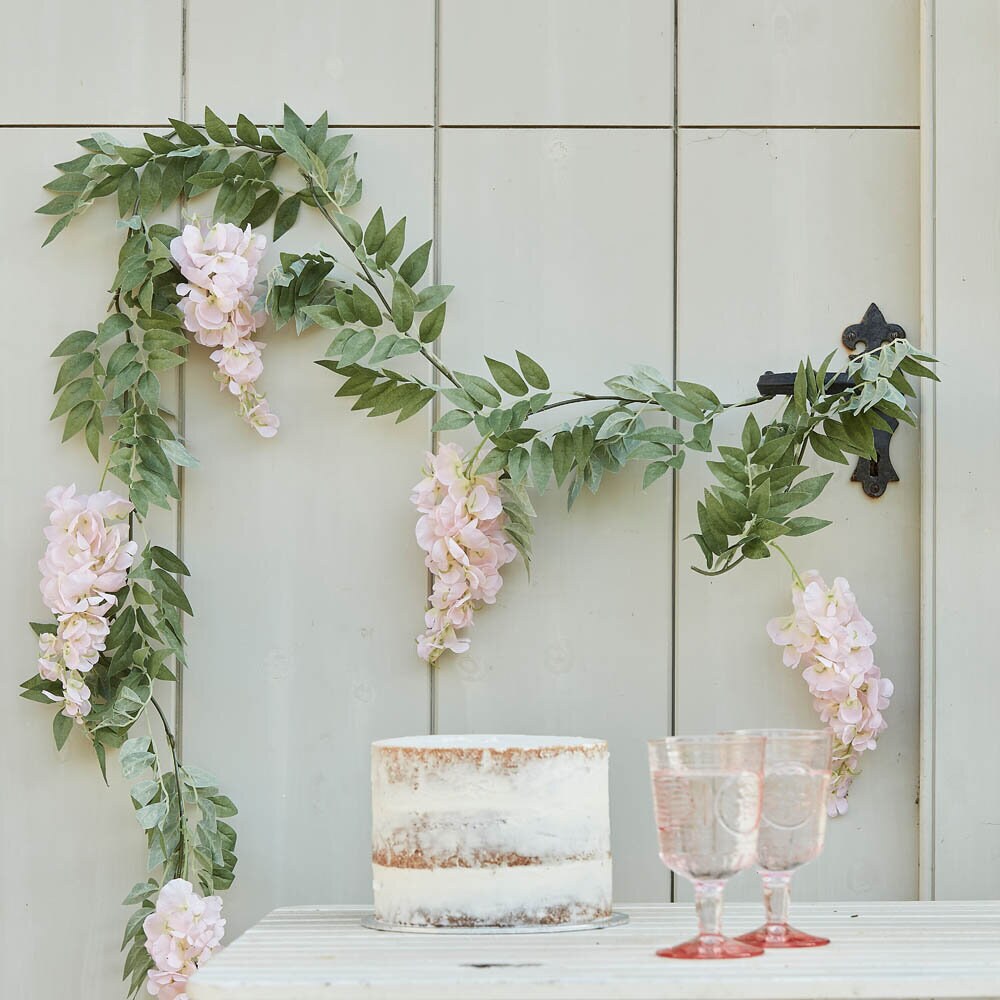 Blomsterkrans Lyserosa & Grønn Wisteria 180 cm