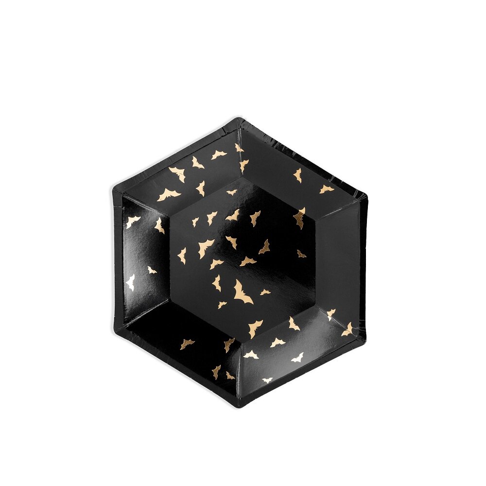 Halloweentallerkener med Gullflaggermus 6 stk.