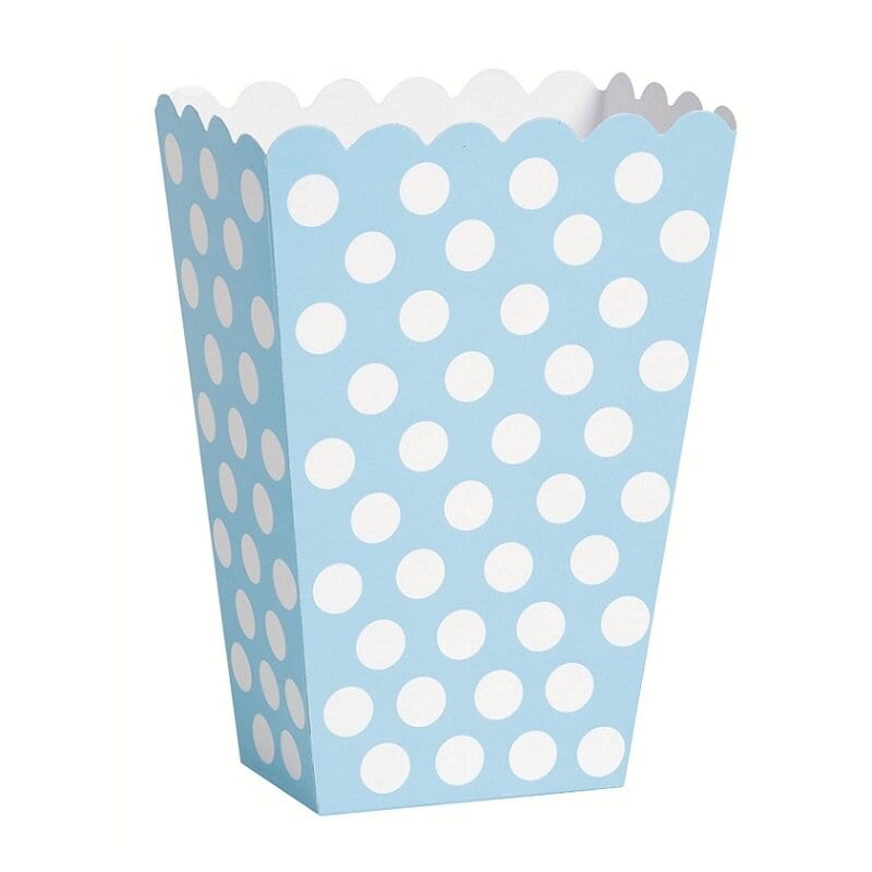 Popcornbokser - Lysblå & hvitprikkete 8 stk.