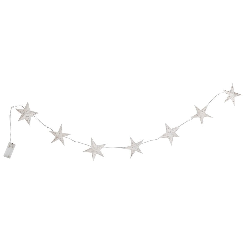 LED-Lysslynge med hvite stjerner i papir 150 cm